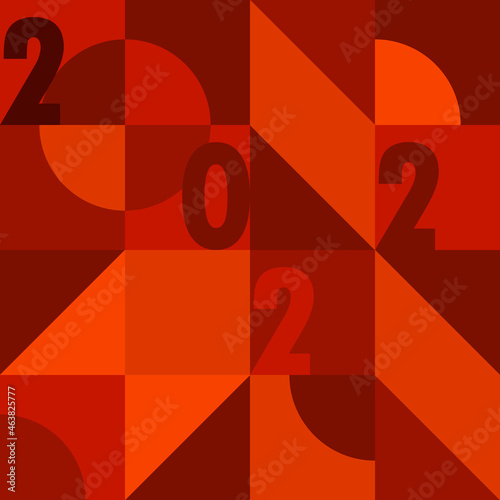 Geometric abstract drawing greeting card Happy New year 2022. vector template in red