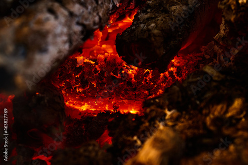 burning fireplace close-up