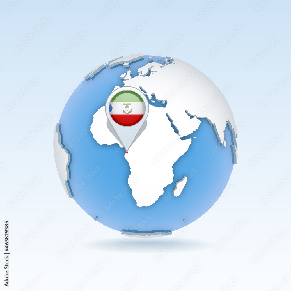 Fototapeta premium Equatorial Guinea - country map and flag located on globe, world map.