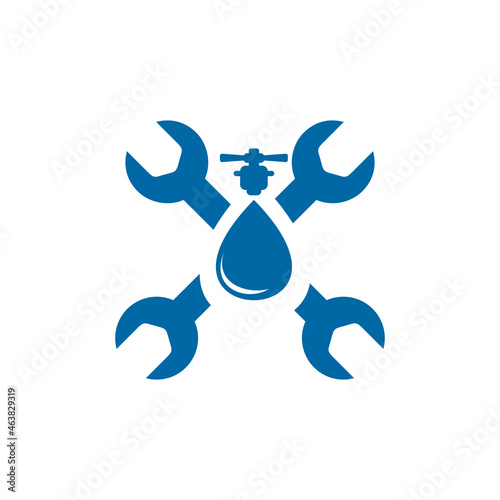 Plumbing service with water faucet icon logo design