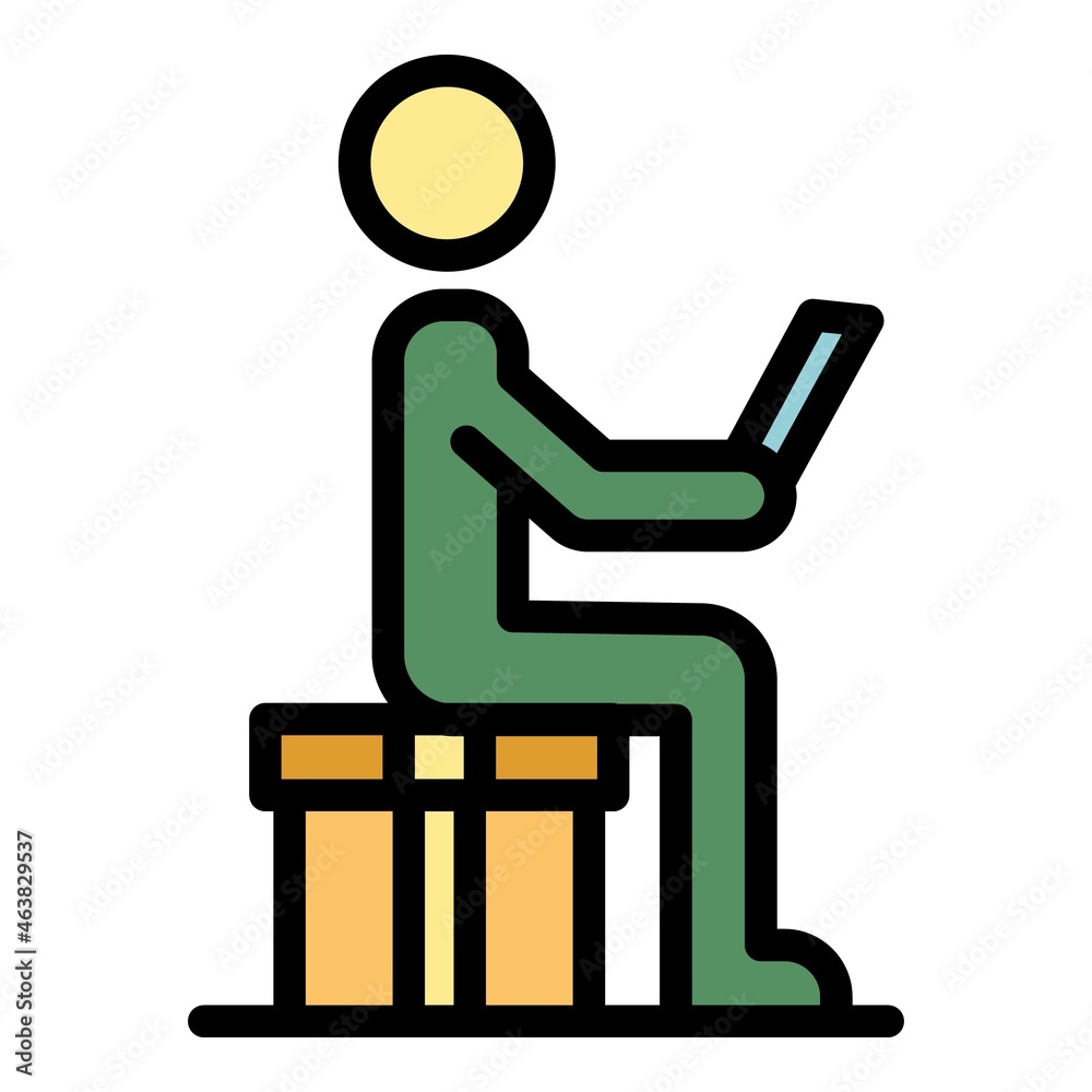 Man shopping online icon. Outline man shopping online vector icon color flat isolated Man shopping online icon. Outline man shopping online vector icon color flat isolated