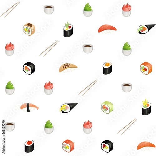 Seamless pattern with sushi. Vector illustration.