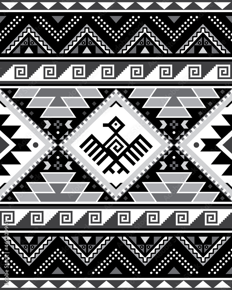 custom made wallpaper toronto digitalAztec Tribal geometric seamless vector pattern with bird and triangles - Peruvian rug or carpet style, 8x10 format, Southwestern decor in black, gray and white