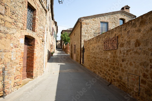 Castelmuzio (SI), Italy - August 08, 2021: View of Castelmuzio houses and town, Tuscany, Italy