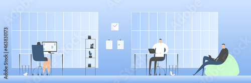 Employees working in office. Cartoon style. Vector illustration.