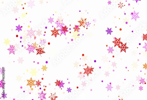 Light Red, Yellow vector pattern with christmas snowflakes.