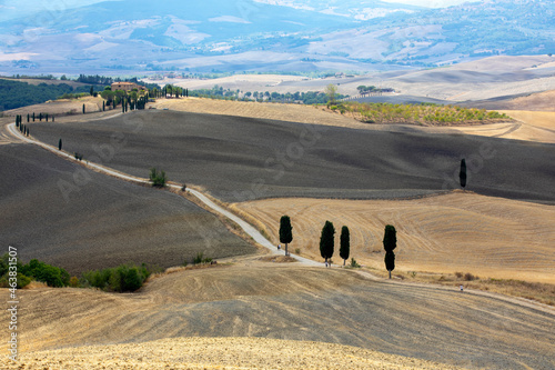 Val d' Orcia (SI), Italy - August 05, 2021: Val d' Orcia landscape, Tuscany, Italy photo