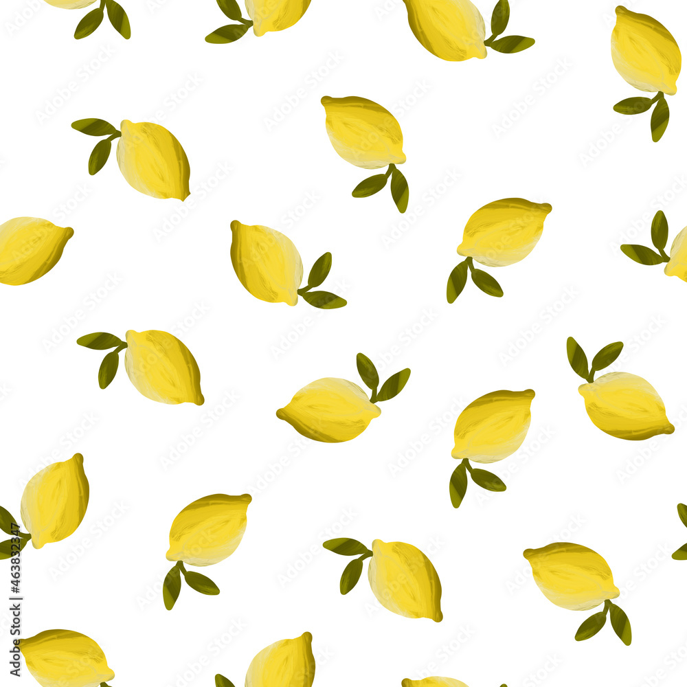 White background seamless pattern. Lemons with leaves. White background seamless pattern. Lemons with leaves.
