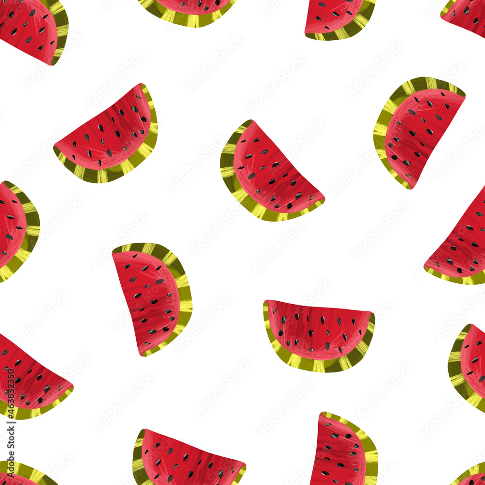 White background seamless pattern. Watermelons. White background seamless pattern. Watermelons.