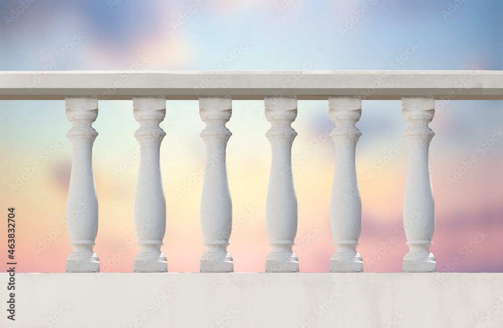 White Banister over Sunset Sky Background White Banister over Sunset Sky Background