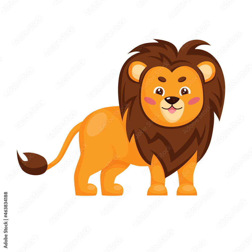 Cute cartoon lion standing. Vector illustration isolated Cute cartoon lion standing. Vector illustration isolated