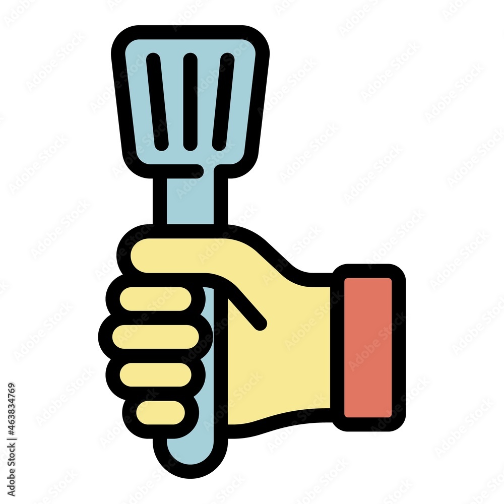 Cooking tool in hand icon. Outline cooking tool in hand vector icon color flat isolated Cooking tool in hand icon. Outline cooking tool in hand vector icon color flat isolated