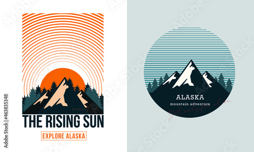 Outdoor Adventure in Alaska.  Artwork Print in vector.