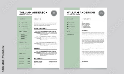 Green and White Lilac resume Resume and cover letter template Vector 