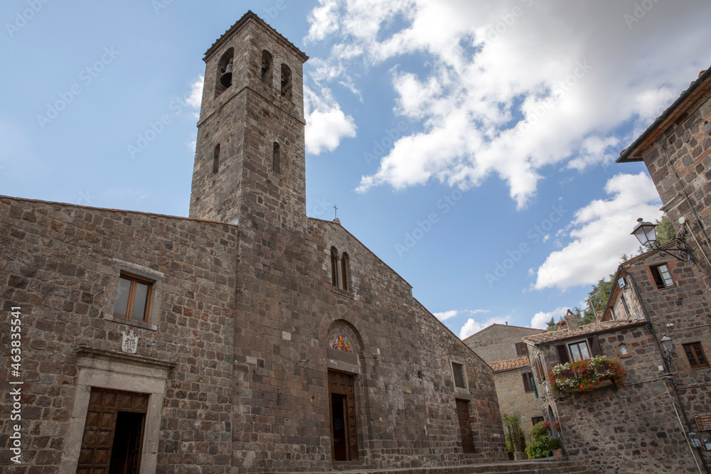 Radicofani (SI), Italy - August 15, 2021: San Pietro church facade in Radicofani village, Tuscany, Italy