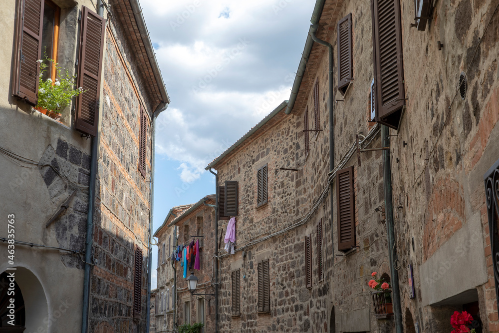 Radicofani (SI), Italy - August 15, 2021: Radicofani village and houses view, Tuscany, Italy