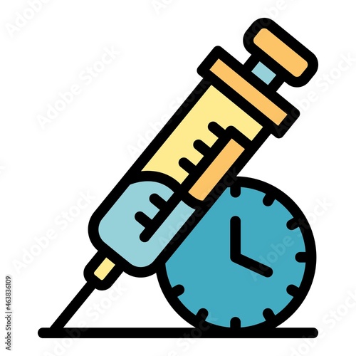 Insulin syringe time icon. Outline insulin syringe time vector icon color flat isolated