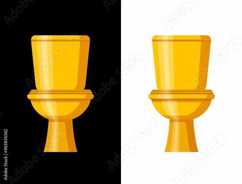Golden toilet bowl with water tank isolated on black and white background. Luxury equipment and accessories for restroom. Gold design vector illustration