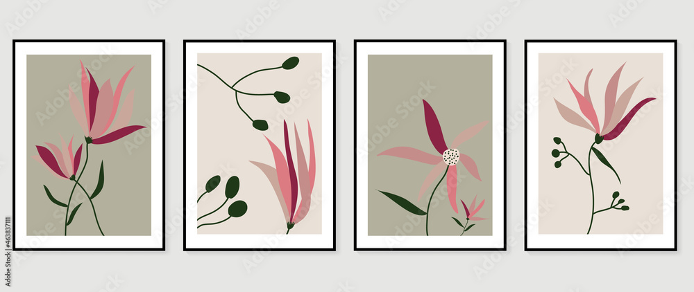 Abstract art nature background vector. Modern shape line art wallpaper. Boho foliage botanical leaves watercolor texture design for home deco, wall art, social media post and story background. - obrazy, fototapety, plakaty 