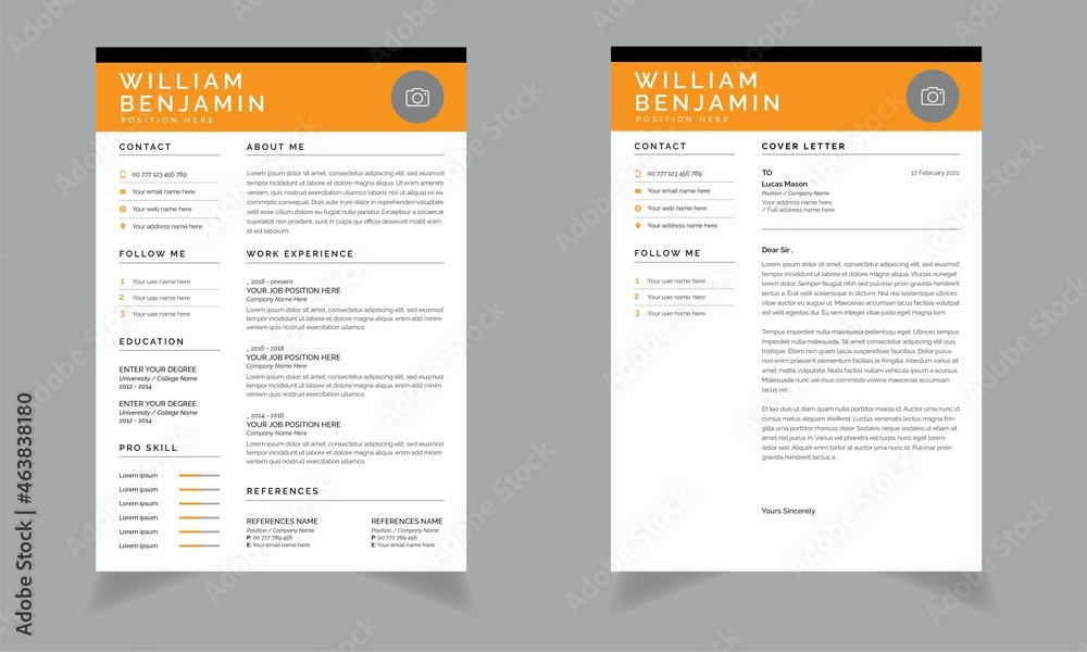 Obraz premium Resume and cover letter template design, Business Manager Resume Layout document eps file 