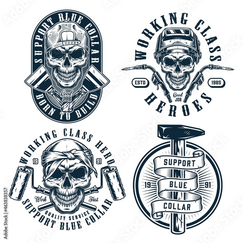 Working class monochrome vintage badges