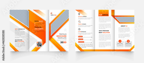 Creative orange and black trifold business brochure template photo