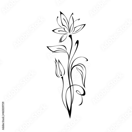 ornament 2022. stylized blossoming flower on a high stem with leaves, curls and one bud. graphic decor