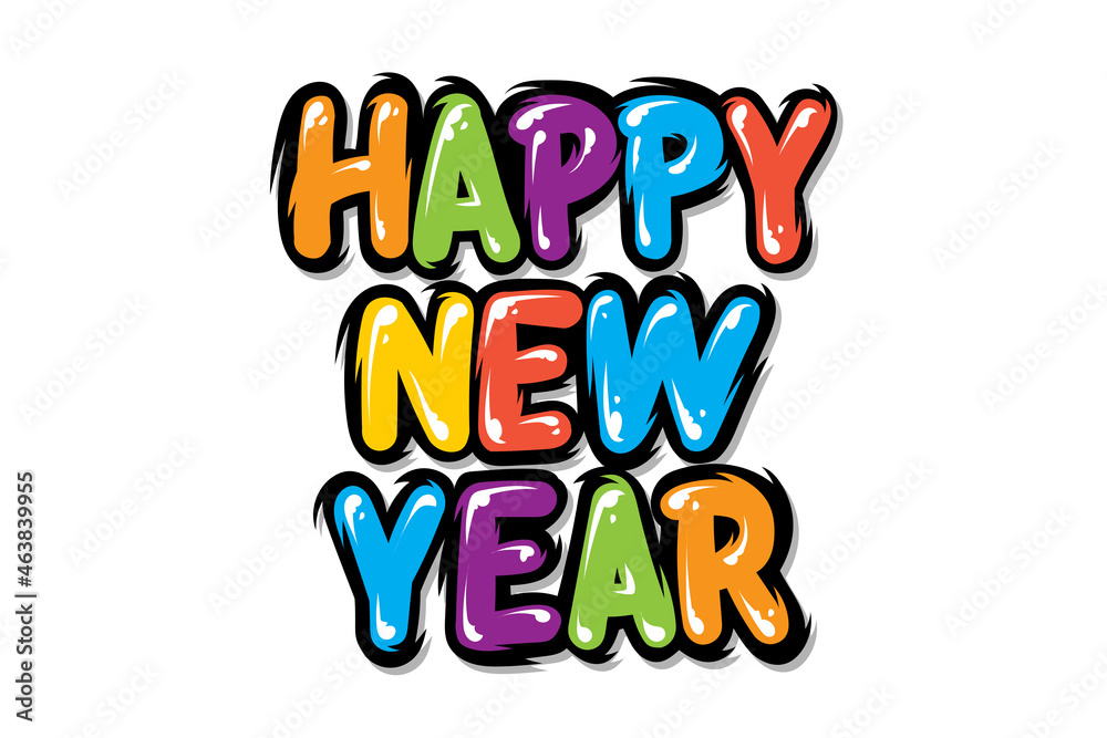 happy new year colorful text isolated on white background. fit for greeting card, banner, poster, invitation, or background. vector illustration template happy new year colorful text isolated on white background. fit for greeting card, banner, poster, invitation, or background. vector illustration template