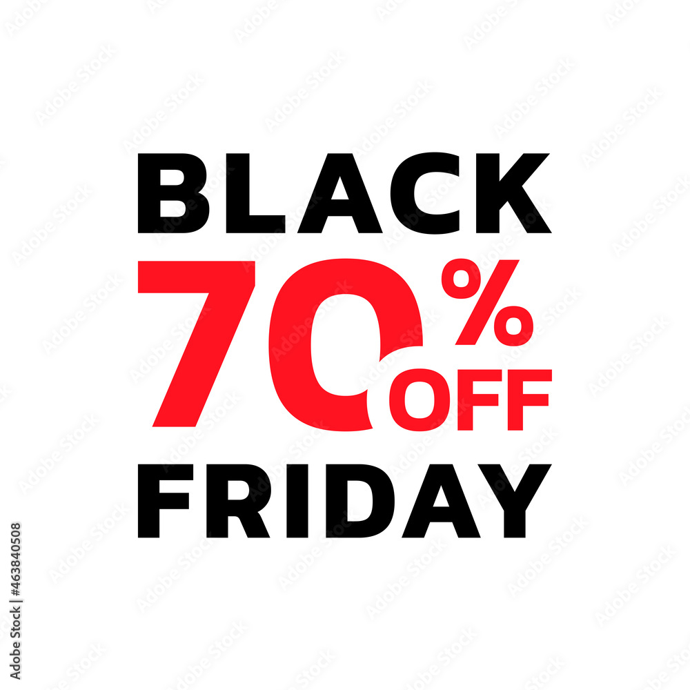 Black Friday sale icon, label or tag with 70 percent price off. Modern discount card or promotion banner design element. Vector illustration.