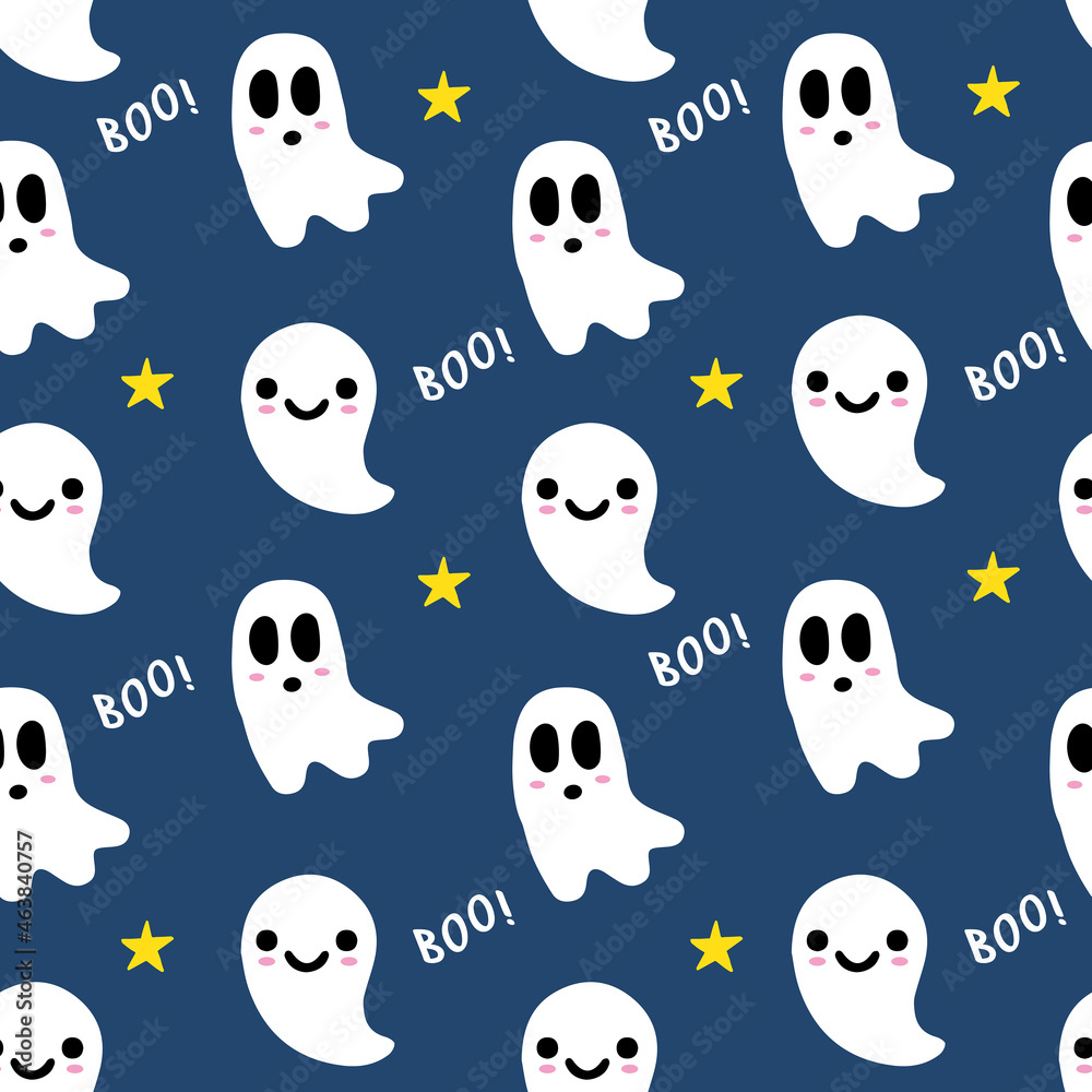 Cute ghost seamless pattern on blue background Cute ghost seamless pattern on blue background