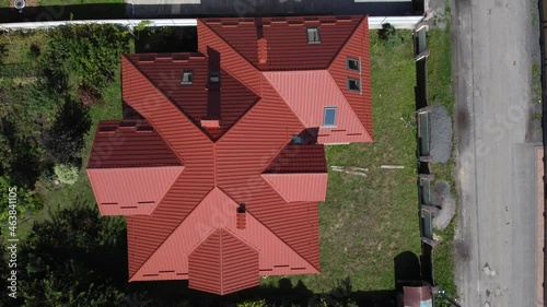 Modern roof made of metal. Corrugated metal roof and metal roofing.