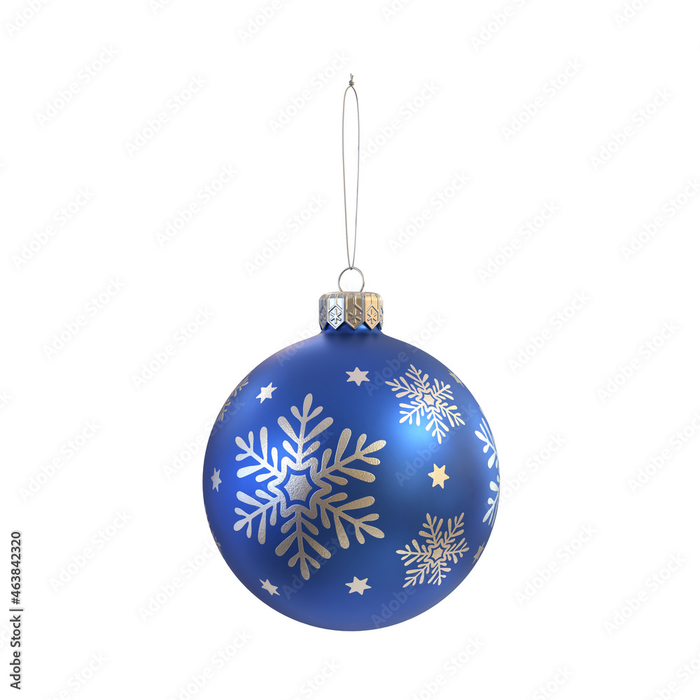 Christmas ball with snowflakes blue on white background, 3d render Christmas ball with snowflakes blue on white background, 3d render