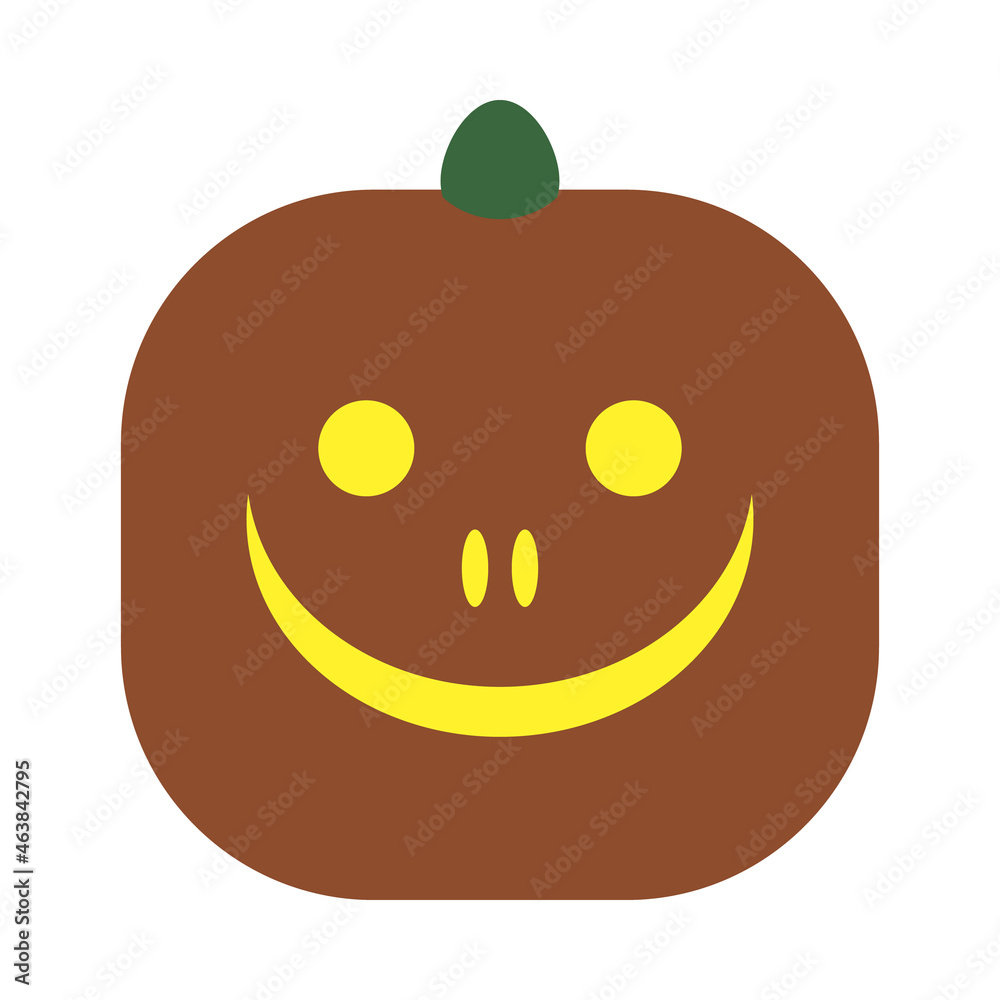 Obraz premium Original smiling pumpkin. Funny smiling face. Gourd face on white background. Isolated squash silhouette for Halloween or Thanksgiving. Cartoon colorful illustration. Simple flat design element.