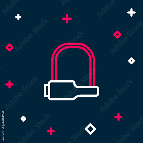 Line Bicycle lock U shaped industrial icon isolated on blue background. Colorful outline concept. Vector