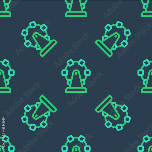 Line Ferris wheel icon isolated seamless pattern on blue background. Amusement park. Childrens entertainment playground, recreation park. Vector
