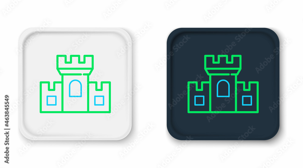 Line Castle icon isolated on white background. Medieval fortress with a tower. Protection from enemies. Reliability and defense of the city. Colorful outline concept. Vector Line Castle icon isolated on white background. Medieval fortress with a tower. Protection from enemies. Reliability and defense of the city. Colorful outline concept. Vector
