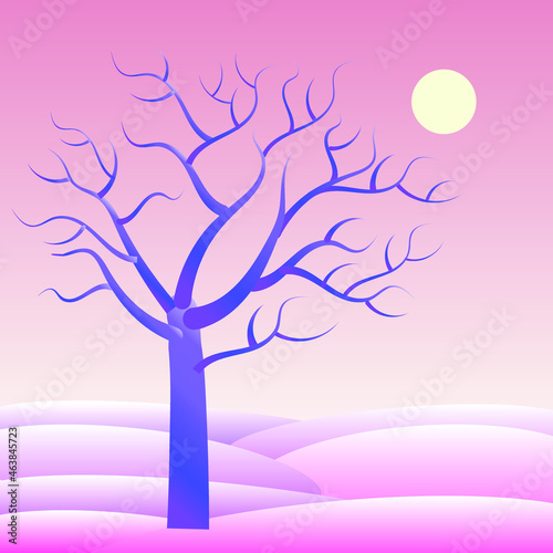 pink winter landscape with tree. can be used as a print on a t-shirt or as a picture © Viktoriia