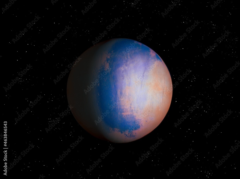 Obraz premium Realistic exoplanet with stars. Planet with atmosphere and solid surface. 