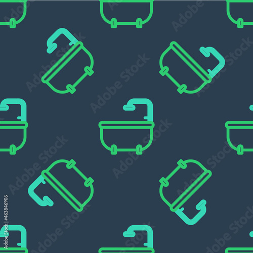 Line Bathtub icon isolated seamless pattern on blue background. Vector