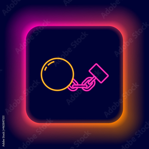 Glowing neon line Ball on chain icon isolated on black background. Colorful outline concept. Vector
