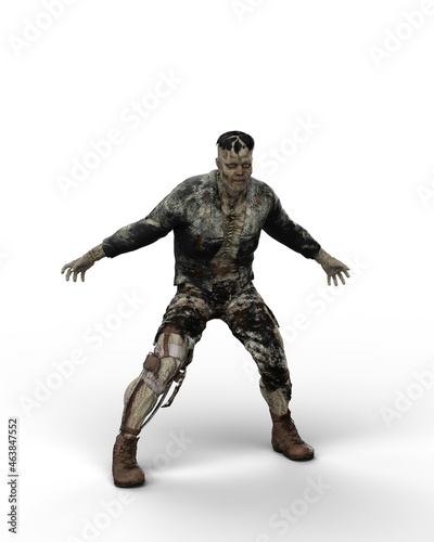 3D rendering of a fantasy horror story undead monster standing isolated on a white background.