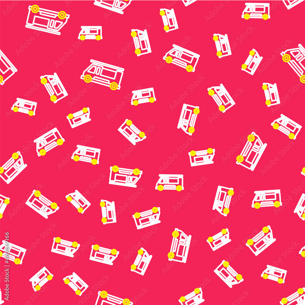 Line Fire truck icon isolated seamless pattern on red background. Fire engine. Firefighters emergency vehicle. Vector Line Fire truck icon isolated seamless pattern on red background. Fire engine. Firefighters emergency vehicle. Vector