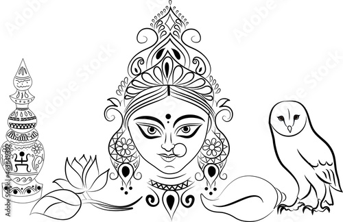 illustration of goddess Lakshmi with an owl photo