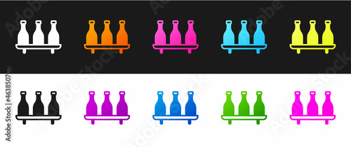 Set Bottle of wine icon isolated on black and white background. Wine varieties. Vector