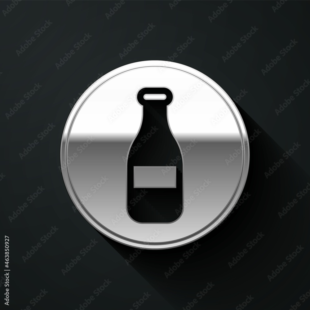 Silver Bottle icon isolated on black background. Long shadow style. Vector Silver Bottle icon isolated on black background. Long shadow style. Vector
