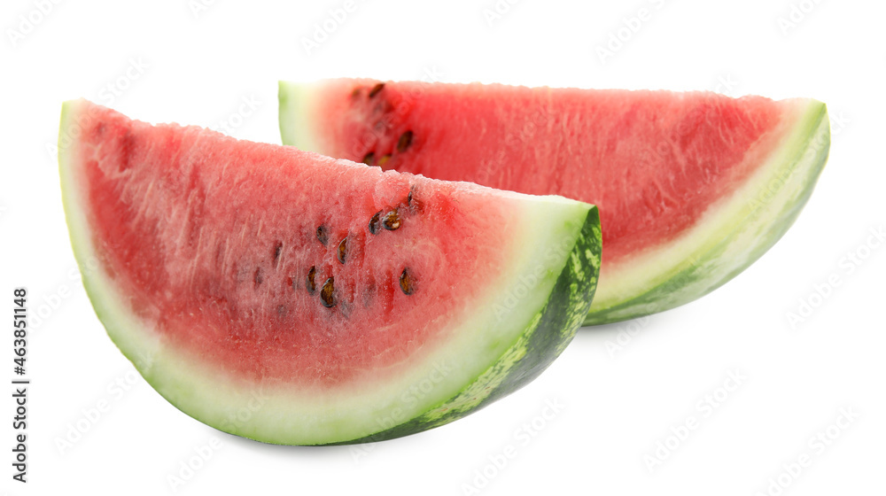 Slices of delicious ripe watermelon on white background Slices of delicious ripe watermelon on white background