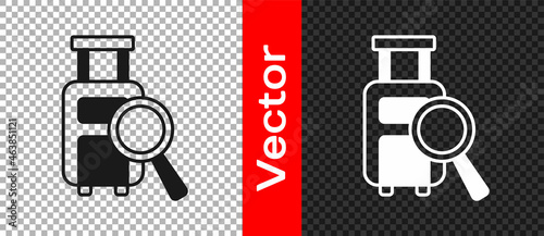 Black Airline service of finding lost baggage icon isolated on transparent background. Search luggage. Vector