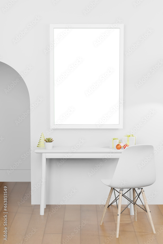 3d rendering illustration of frame poster mockup in modern interior background in christmas new year theme 3d rendering illustration of frame poster mockup in modern interior background in christmas new year theme