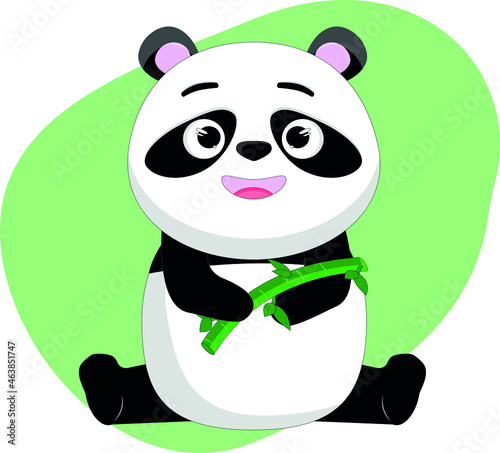 panda with green leaf