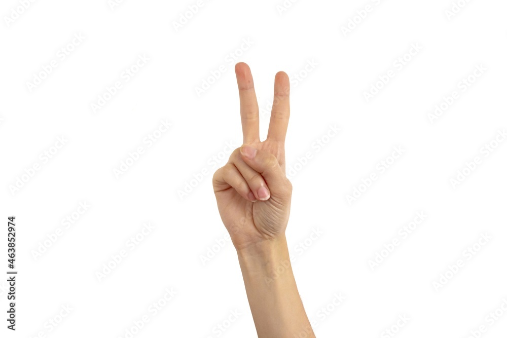 Hand showing number two sign isolated on white background. Hand showing number two sign isolated on white background.